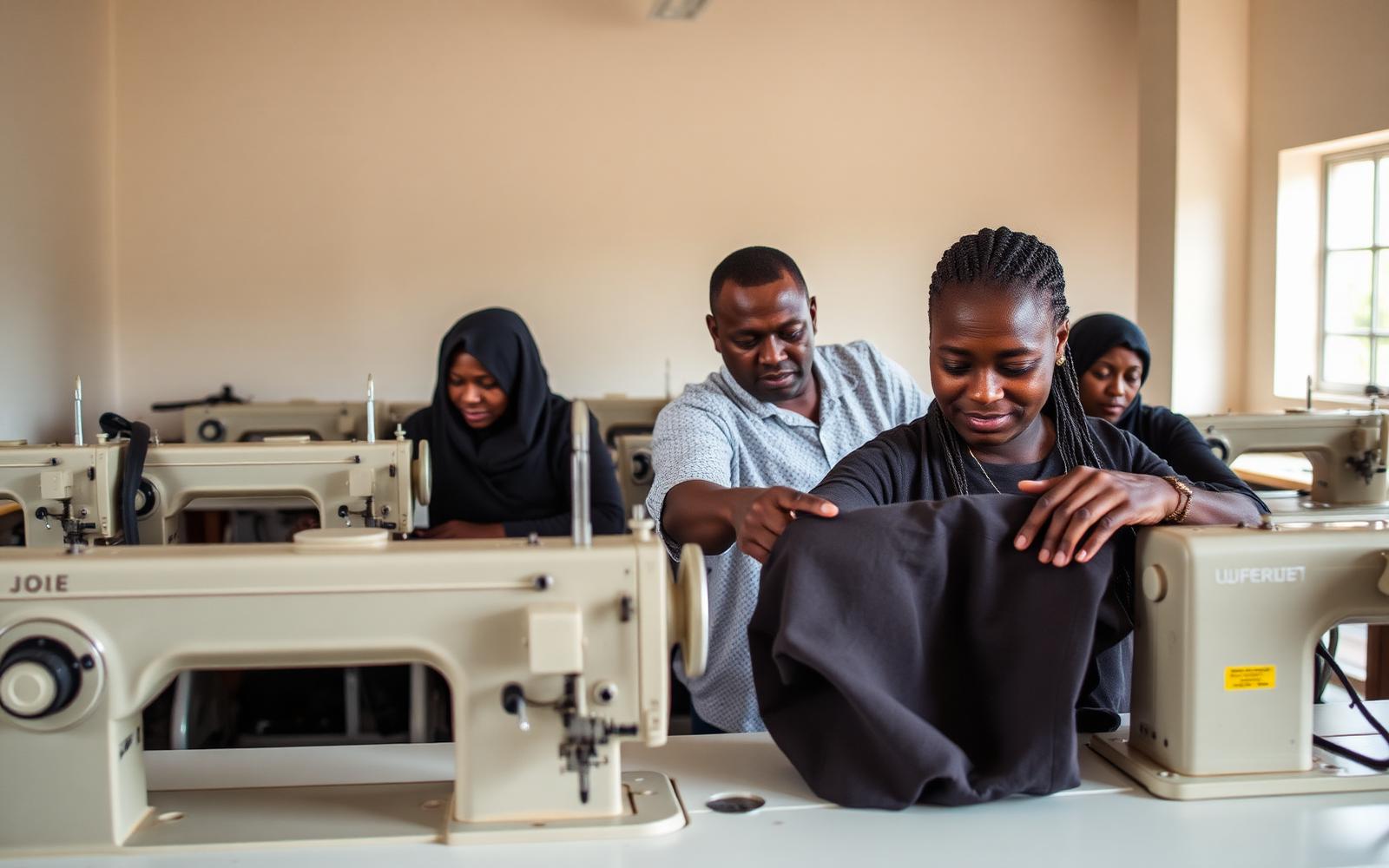 Learners training on industrial sewing machines